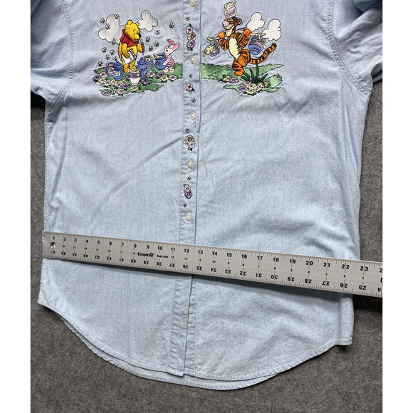 Vintage Disney Pooh Tigger Piglet Shirt Womens Large Blue Denim 90s Embroidery - Picture 3 of 10